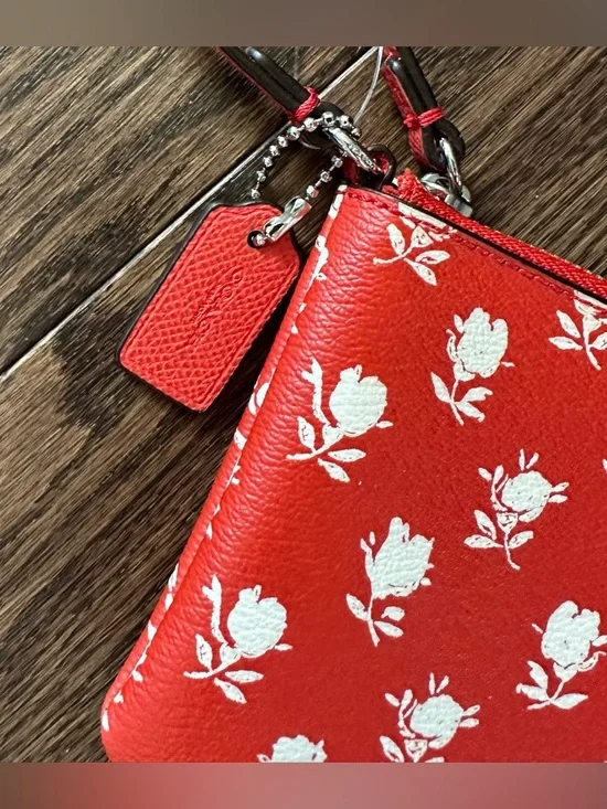 Coach Red Floral Zip Wristlet - Picture 2 of 5